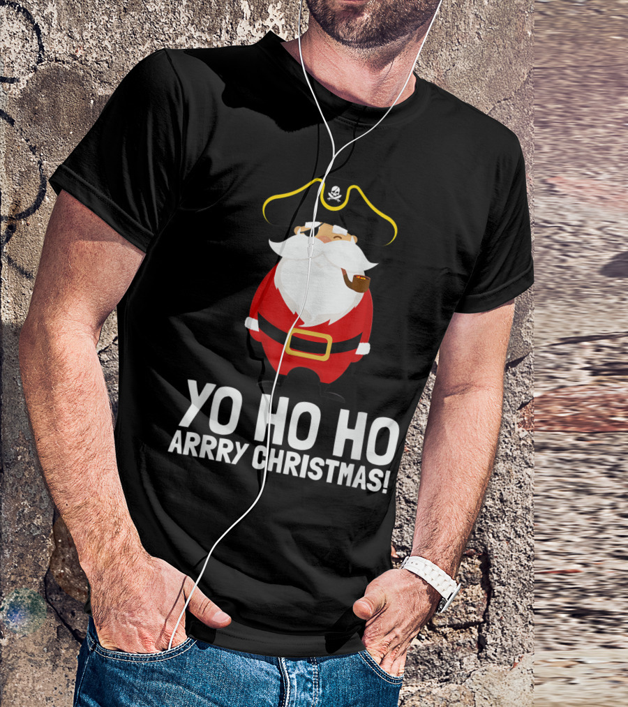 Yo Ho Ho Arrry Christmas Santa Pirate Eye Patch T-Shirt