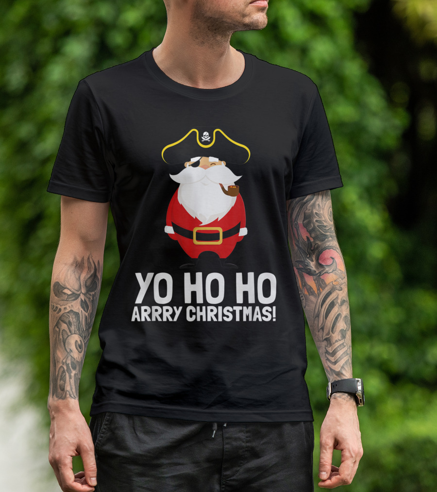Yo Ho Ho Arrry Christmas Santa Pirate Eye Patch T-Shirt