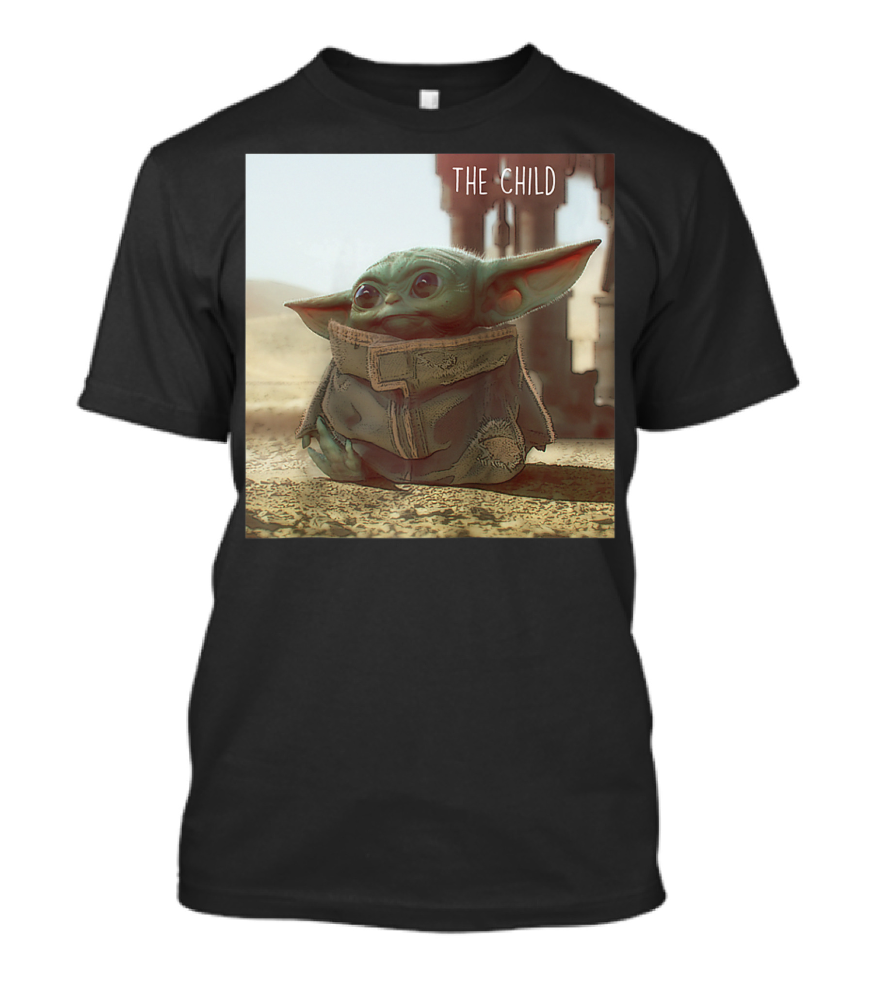 The Mandalorian The Child Scene Star Wars Cute Baby Yoda Desert Background T-Shirt