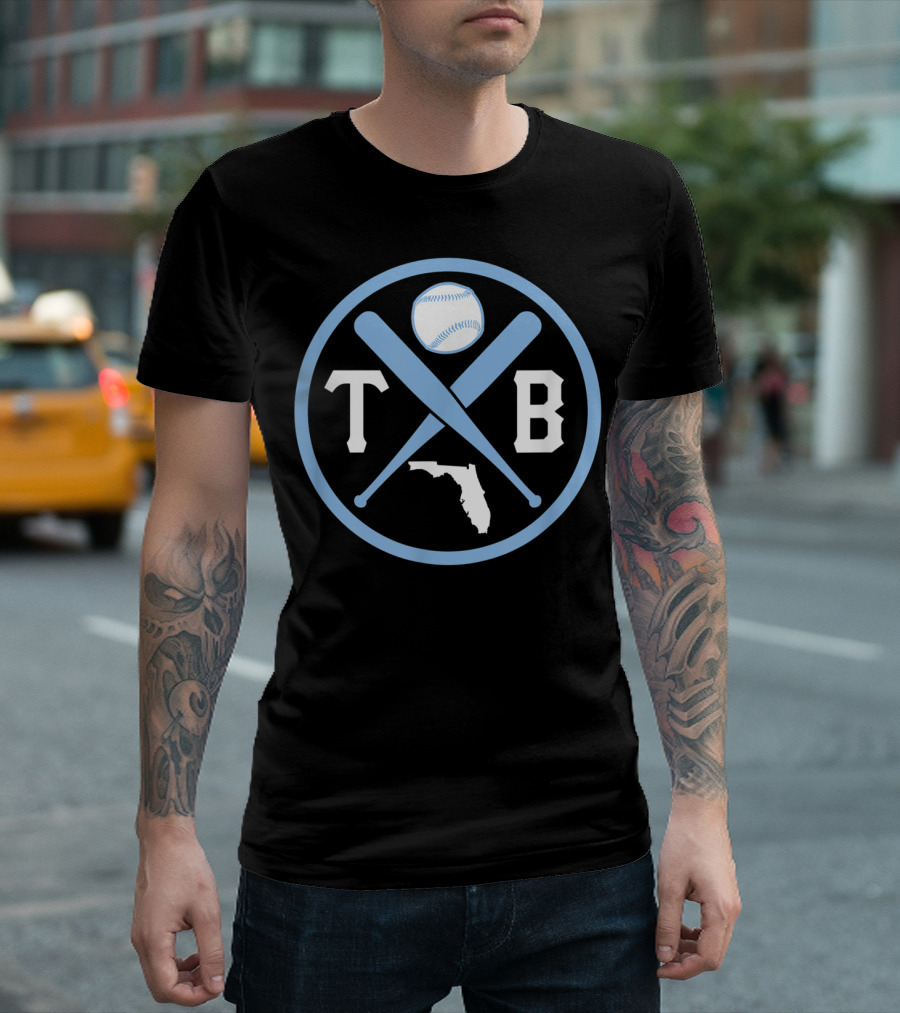 TB Baseball Crossed Bats Florida Map T-Shirt