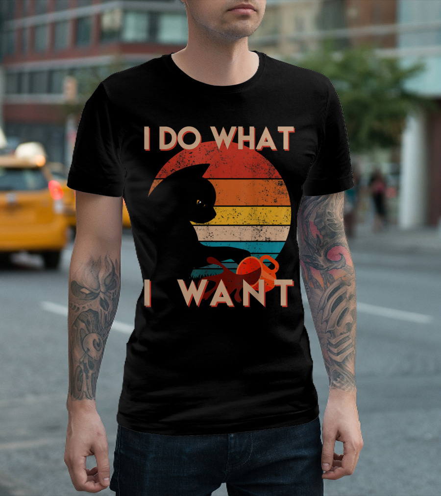 Vintage Cat I Do What I Want Retro Sunset T-Shirt