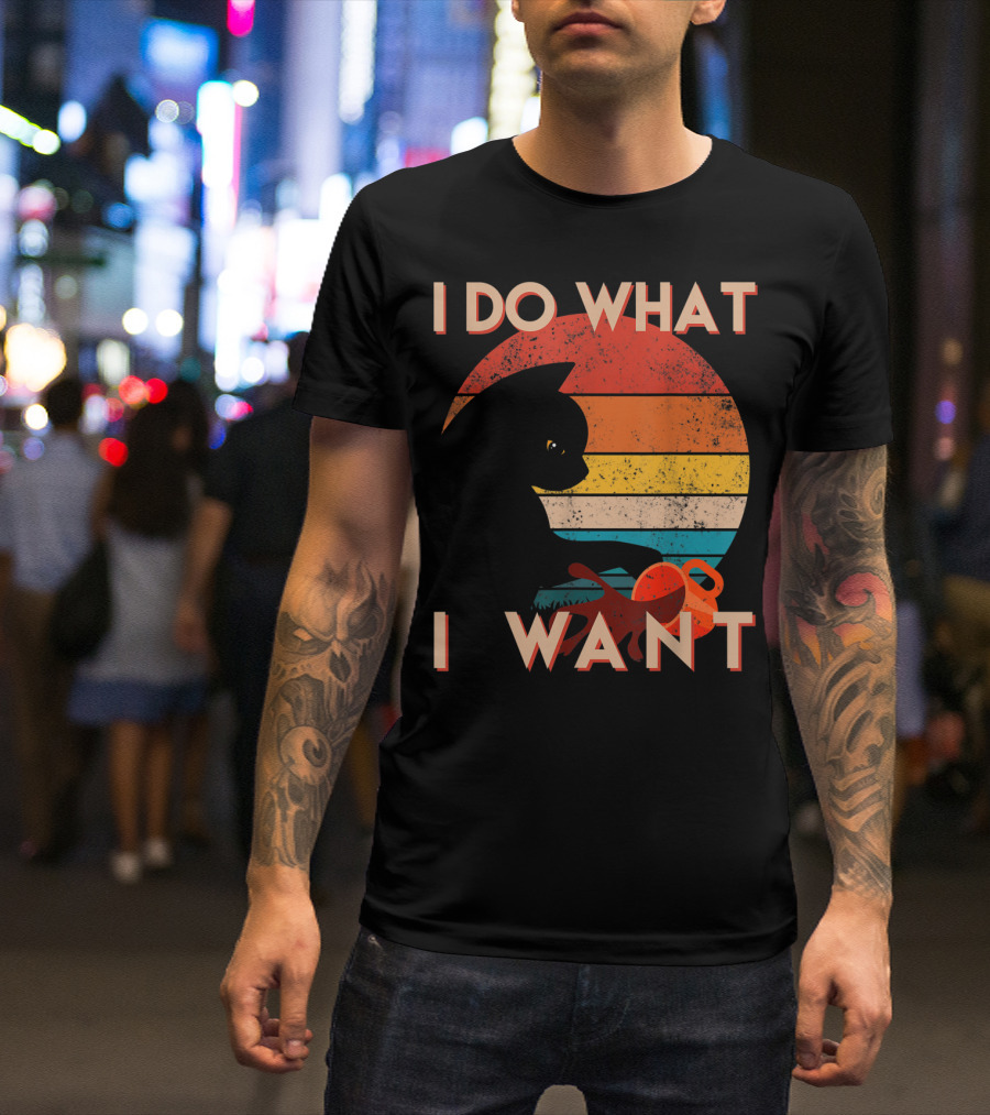Vintage Cat I Do What I Want Retro Sunset T-Shirt