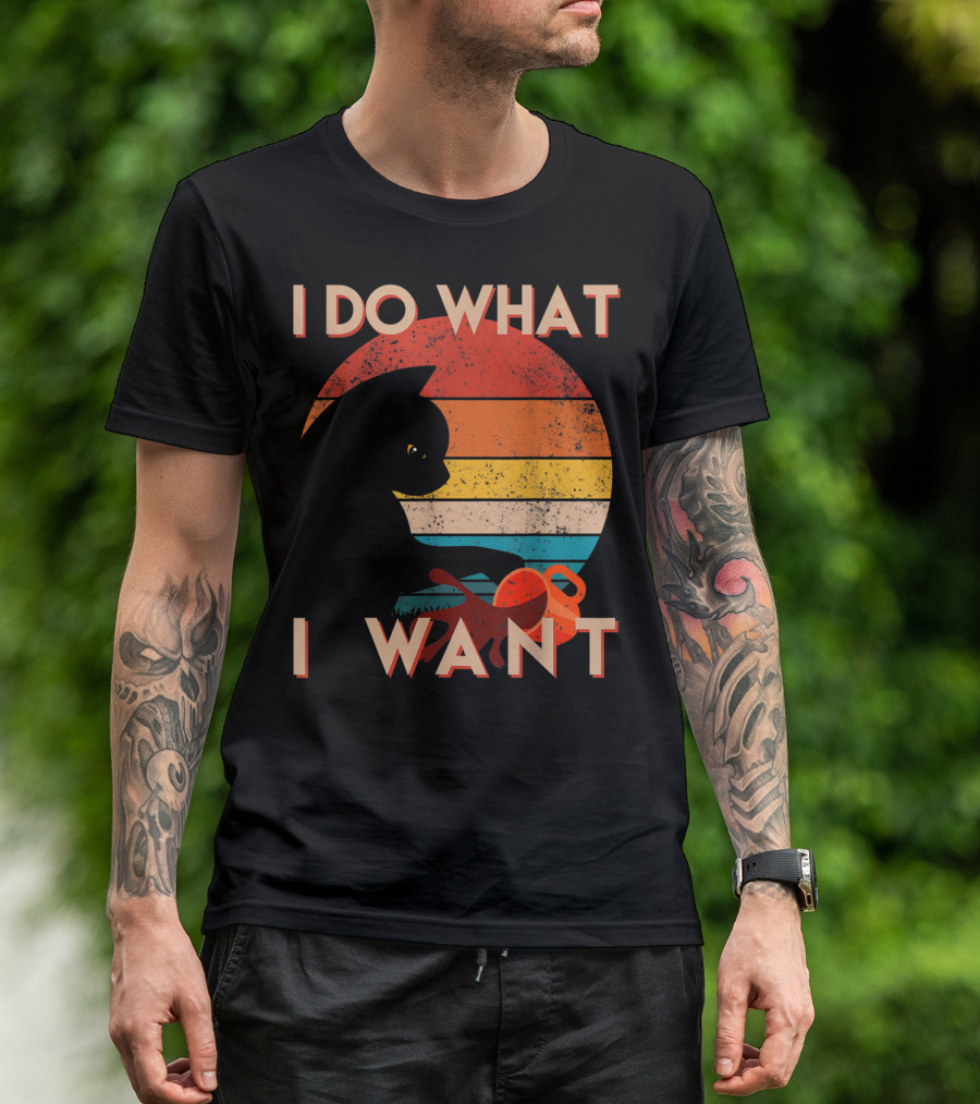 Vintage Cat I Do What I Want Retro Sunset T-Shirt