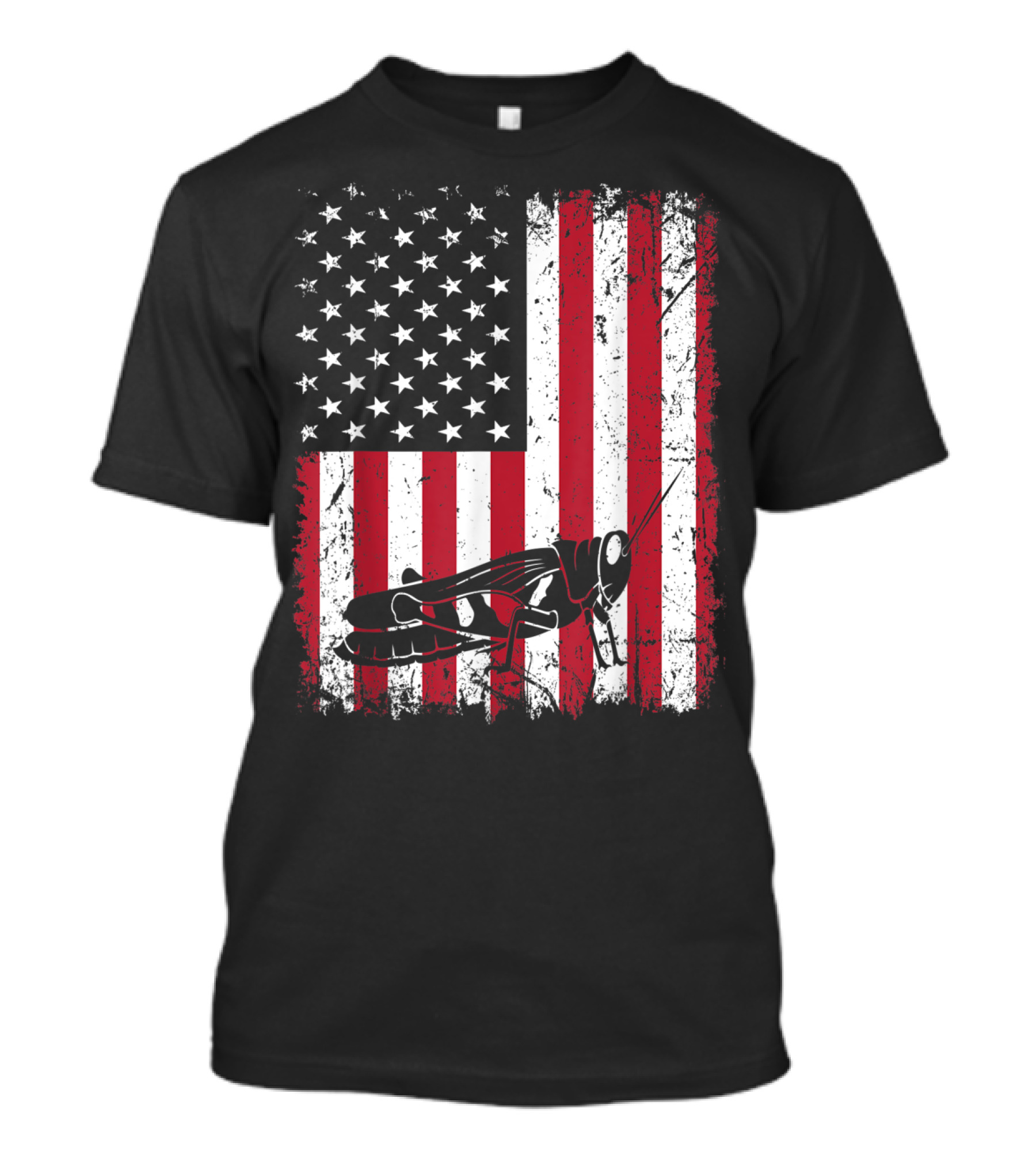 Vintage Grasshopper Silhouette On Distressed American Flag T-Shirt