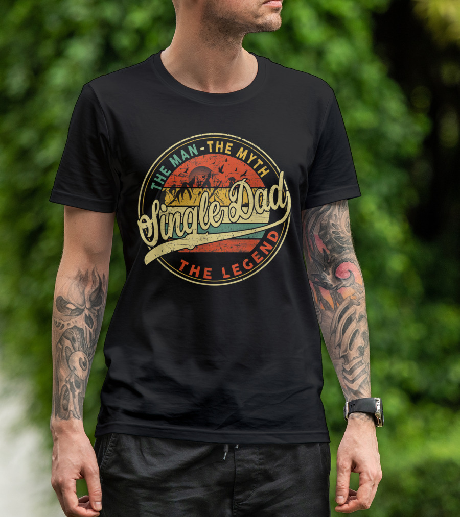 Vintage The Man The Myth Single Dad The Legend Retro Sunset T-Shirt