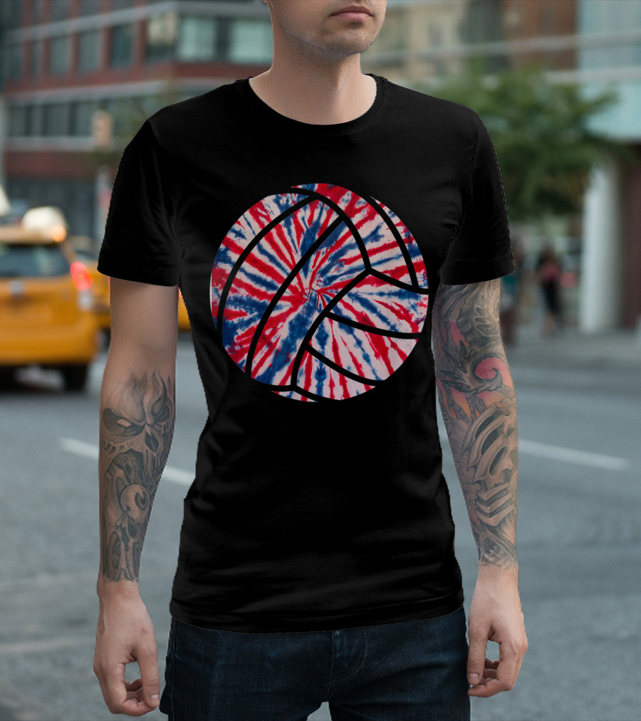 American Red White Blue Tie Dye Volleyball T-Shirt