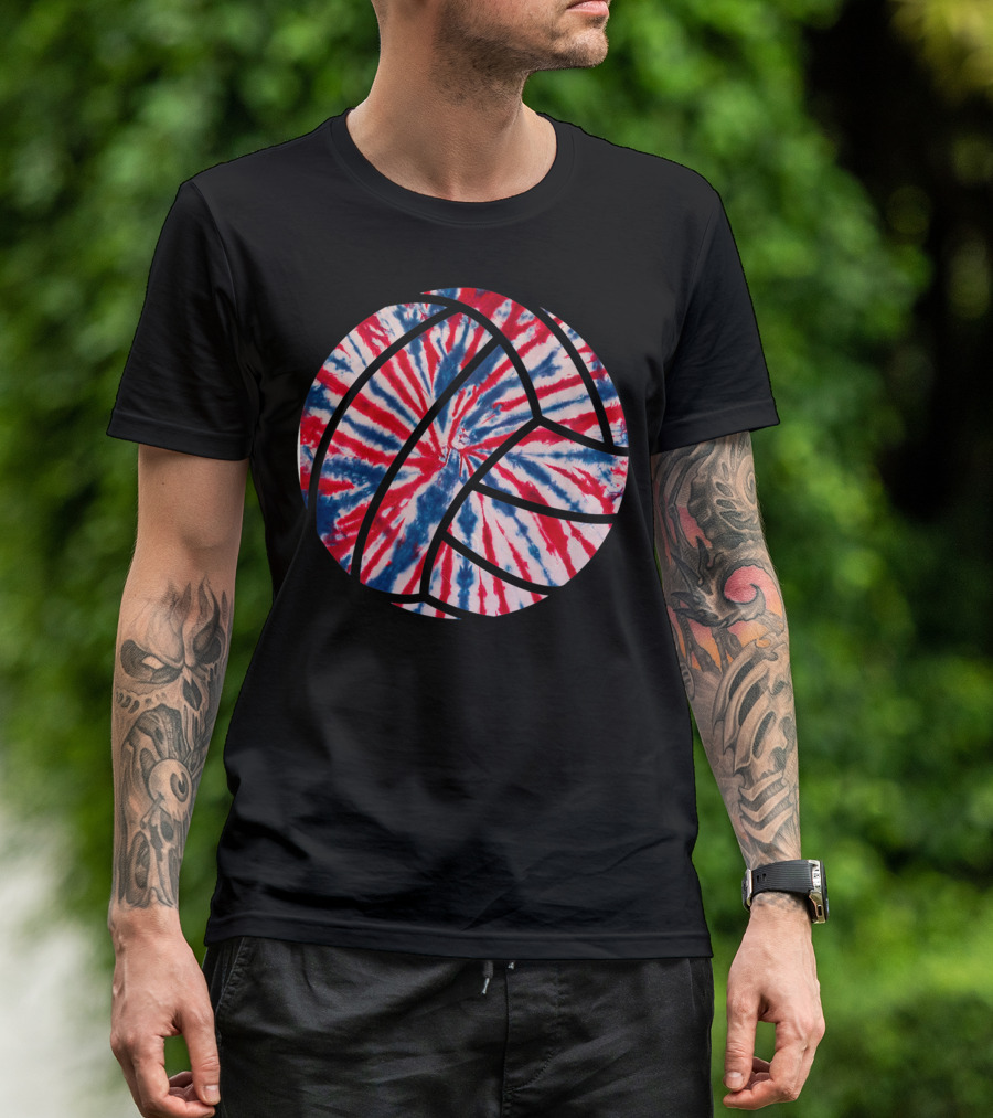 American Red White Blue Tie Dye Volleyball T-Shirt