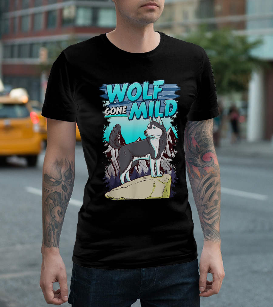 Wolf Gone Mild Siberian Husky Lover Mountain Scene T-Shirt
