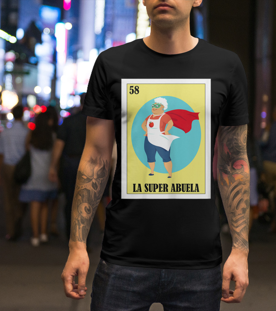 Loteria Card 58 La Super Abuela With Red Cape And Apron T-Shirt