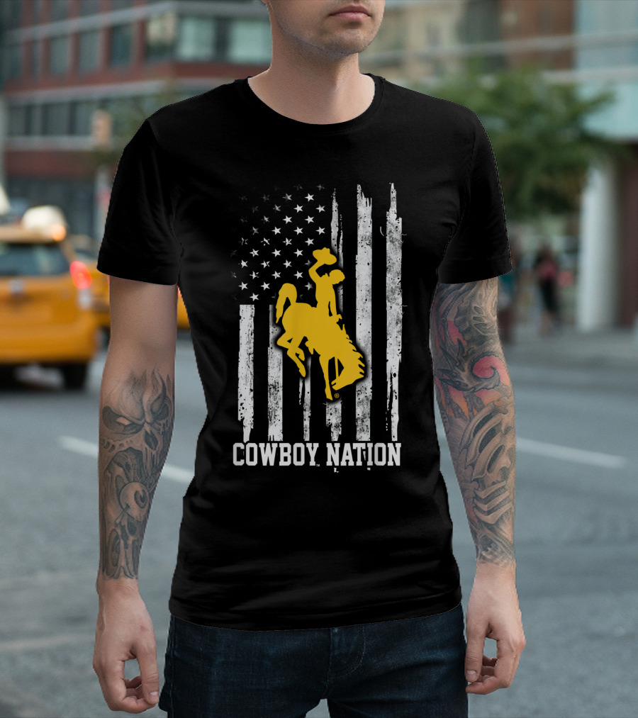 Cowboy Nation Wyoming Flag Riding T-Shirt