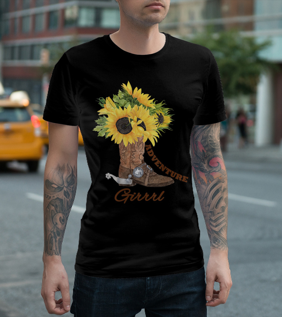 Adventure Girrrl Sunflower Cowboy Boots Southern Western T-Shirt