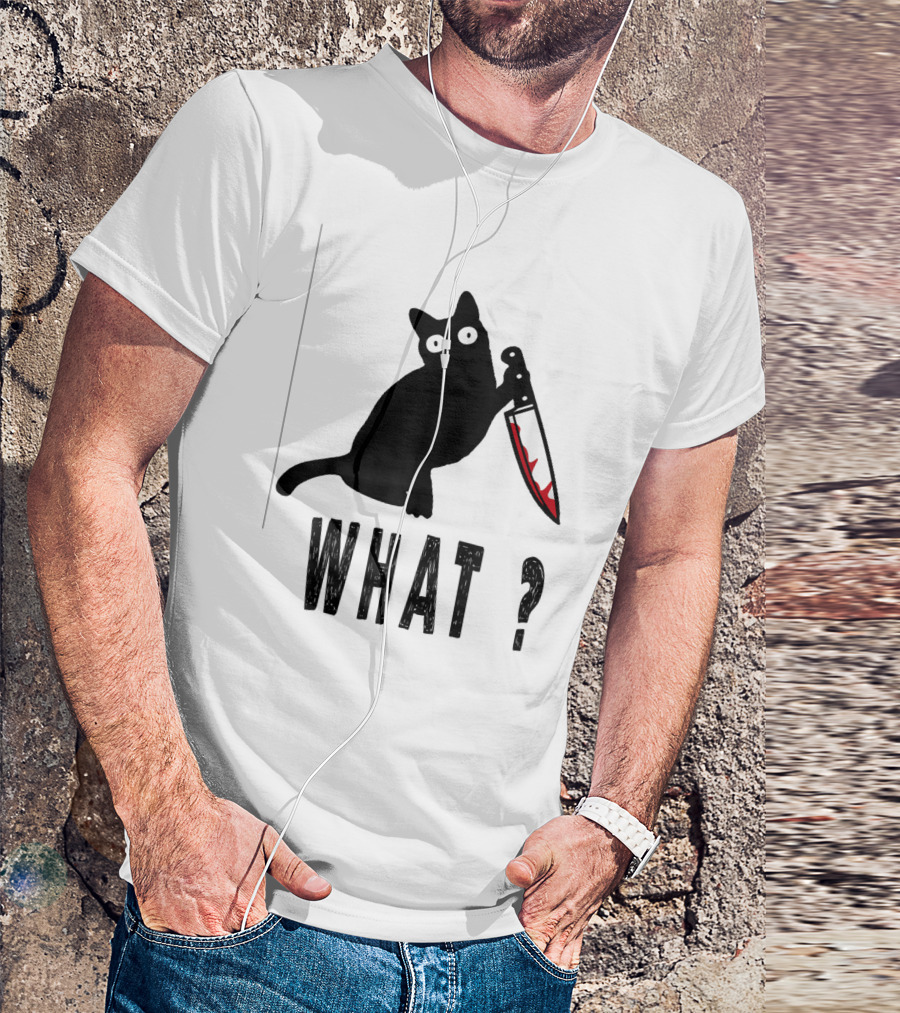 What Funny Black Murderous Cat With Knife T-Shirt