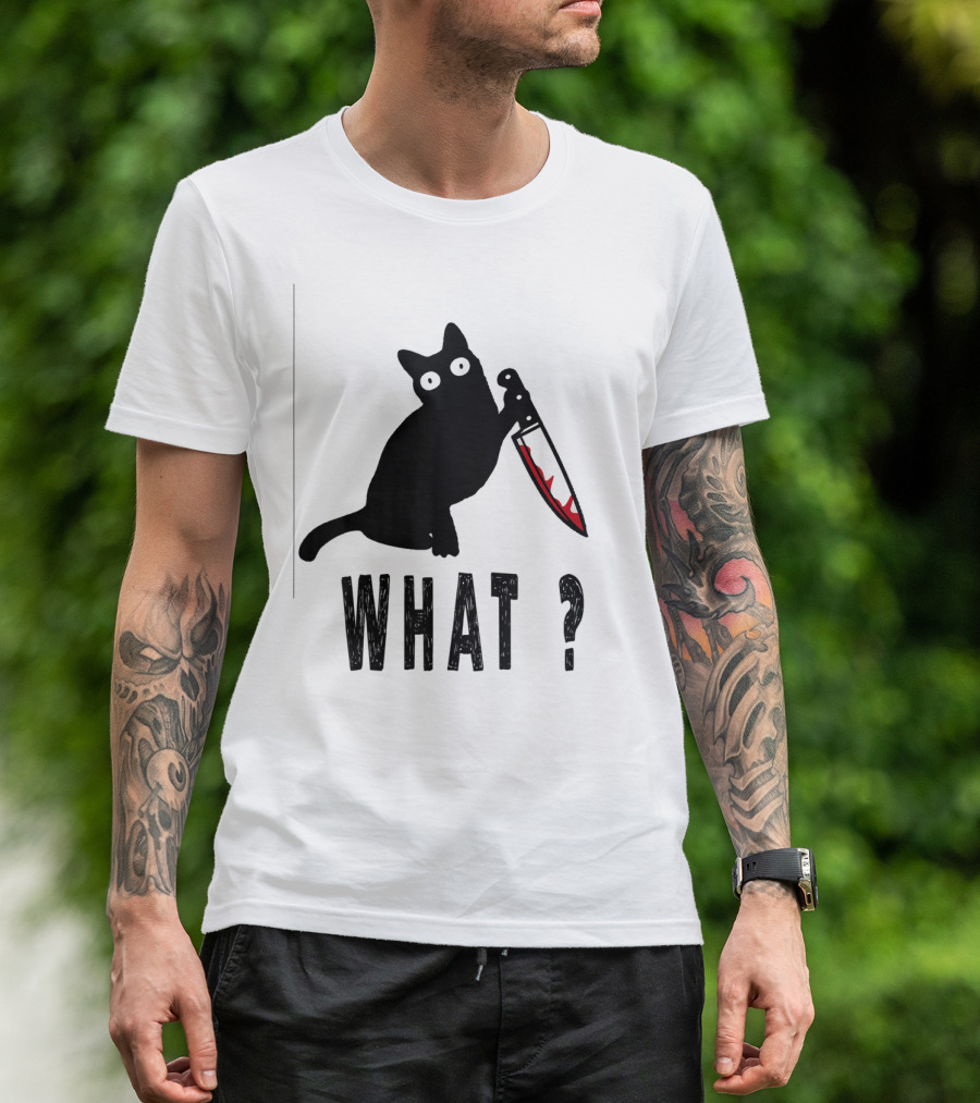 What Funny Black Murderous Cat With Knife T-Shirt