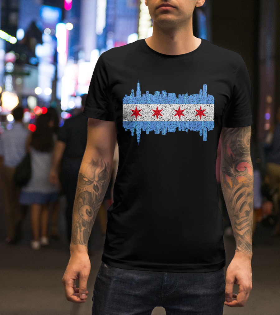 City Of Chicago Flag Skyline Stars T-Shirt
