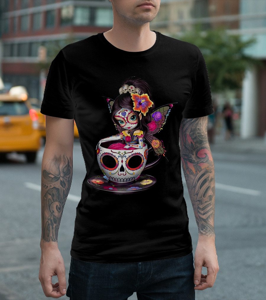 Coffee Sugar Skull Fairy Angel Lover Woman T-Shirt