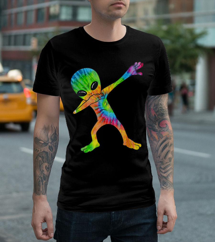 Dabbing Alien Tie-Dye Rainbow T-Shirt