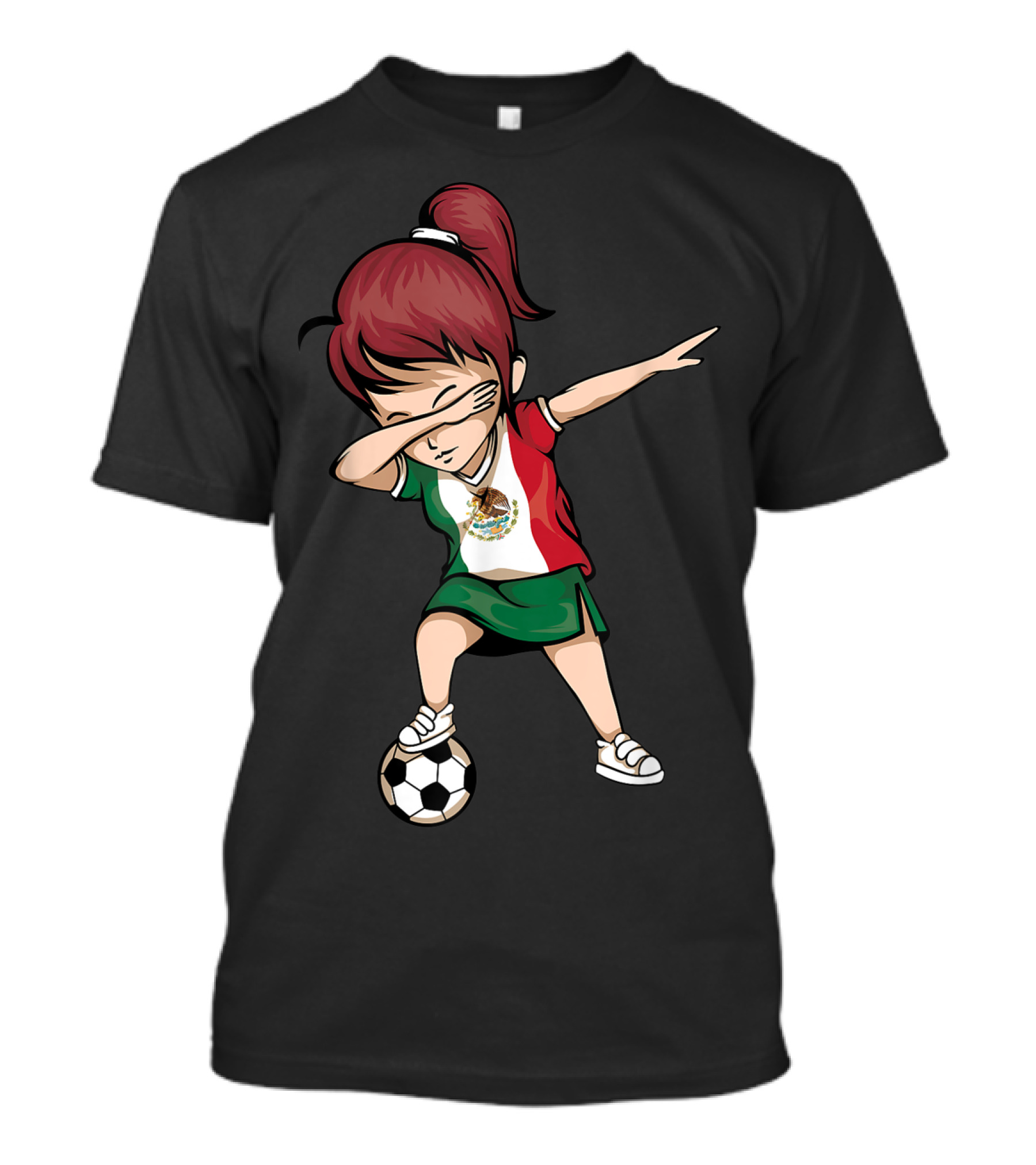 Dabbing Soccer Girl In Mexican Jersey With Mexico Flag T-Shirt