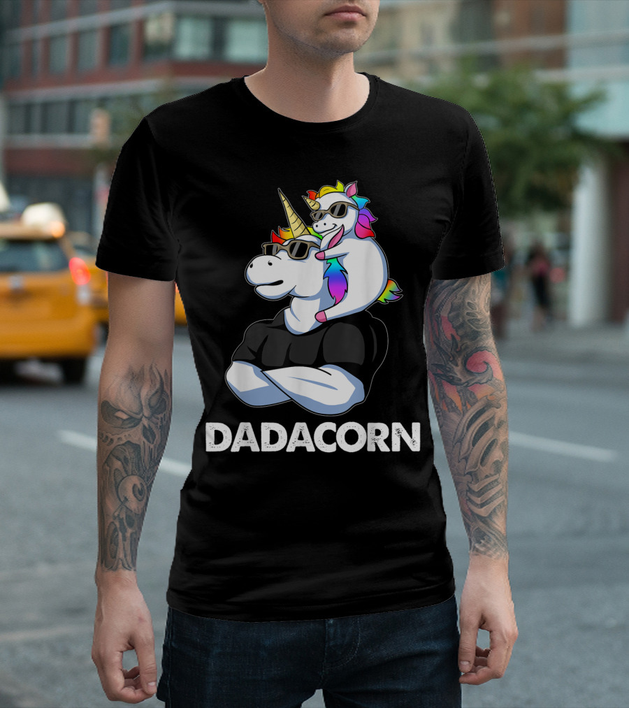 Dadacorn Cool Unicorn Dad And Baby Christmas Papa T-Shirt