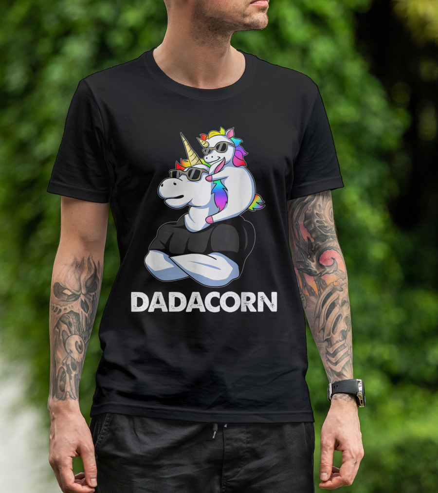 Dadacorn Cool Unicorn Dad And Baby Christmas Papa T-Shirt