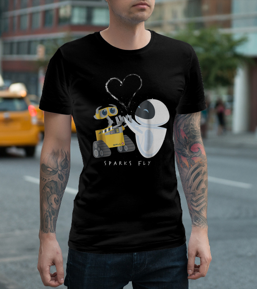 WALL-E and Eve Sparks Fly Heart Disney Pixar T-Shirt