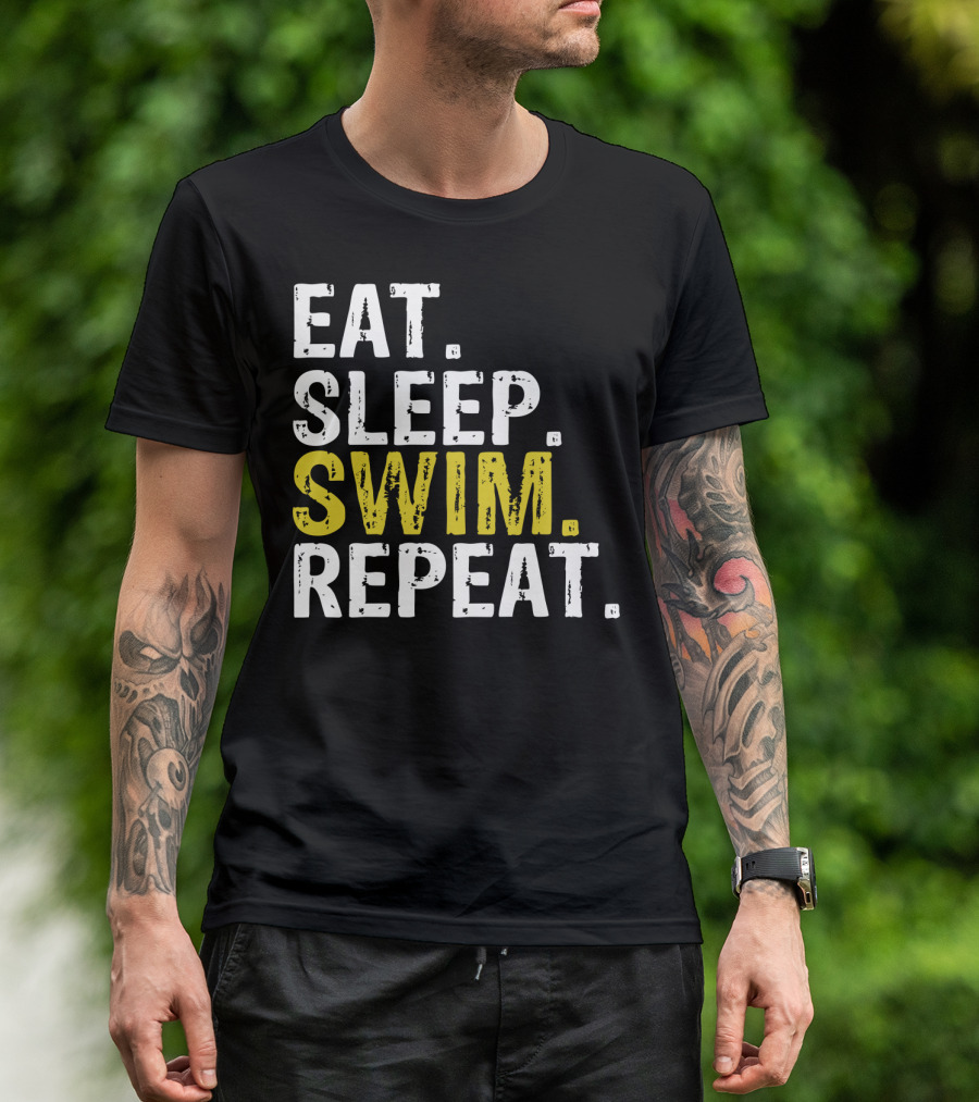 Eat Sleep Swim Repeat Bold Motivational Mantra T-Shirt