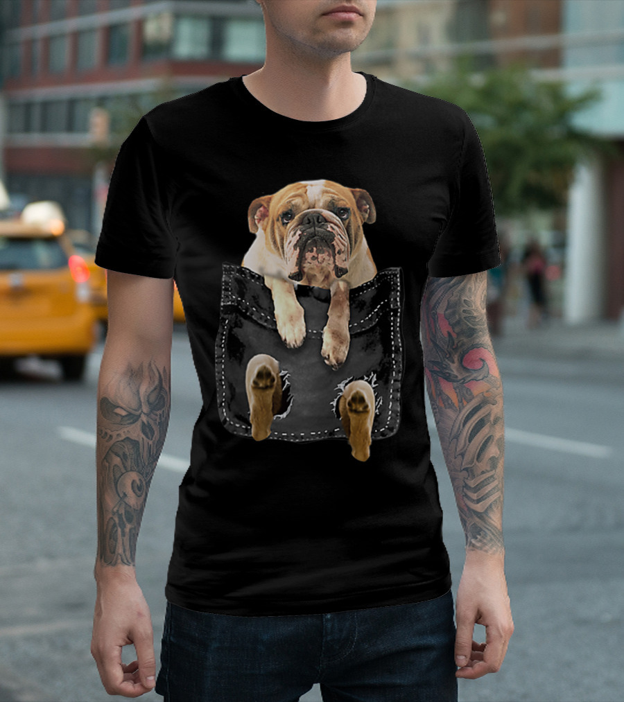 English Bulldog In Pocket T-Shirt
