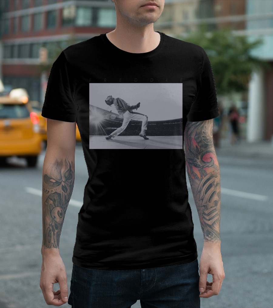 Freddie Mercury Howl Stage Blue Stadium Performance T-Shirt