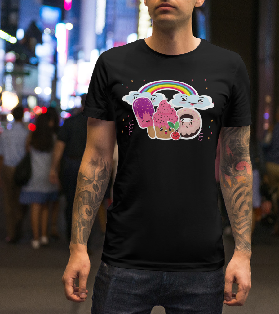 Funneh Kids Rainbow Ice Cream Donut Clouds T-Shirt