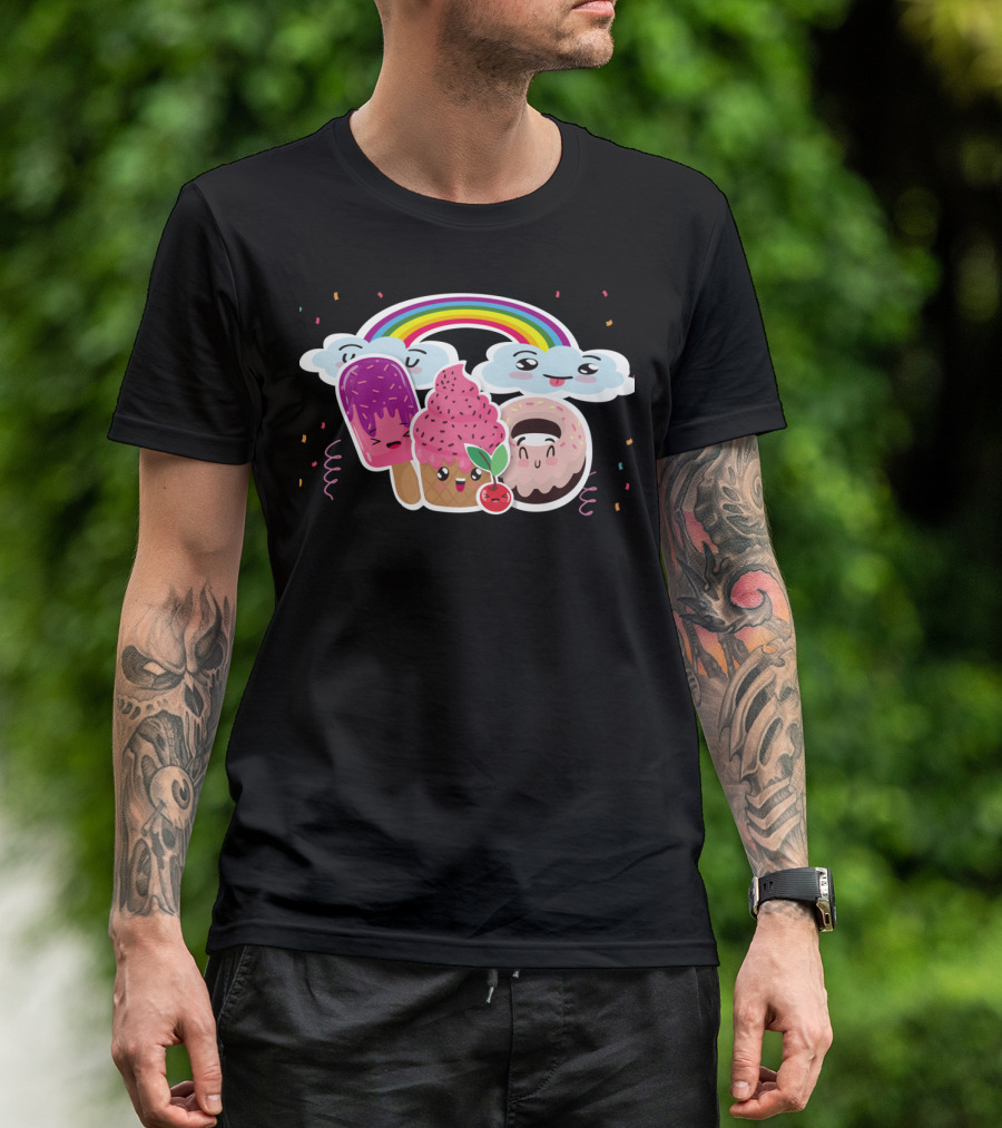 Funneh Kids Rainbow Ice Cream Donut Clouds T-Shirt