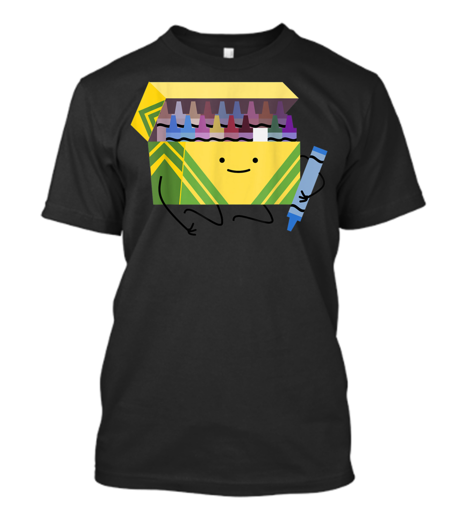 Funny Smiling Crayon Box Holding Blue Crayon For Good Boys Teacher T-Shirt