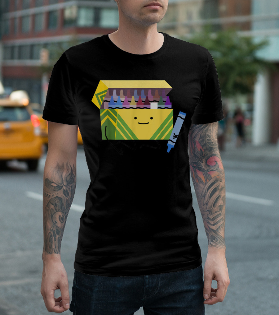 Funny Smiling Crayon Box Holding Blue Crayon For Good Boys Teacher T-Shirt