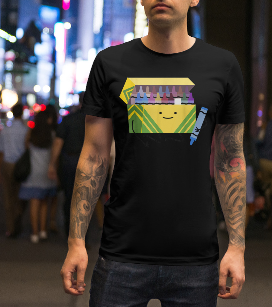 Funny Smiling Crayon Box Holding Blue Crayon For Good Boys Teacher T-Shirt