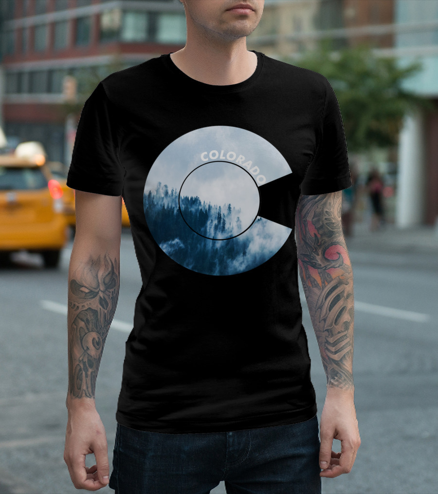 Colorado Flag Mountain Forest Misty Rocky Mountain T-Shirt