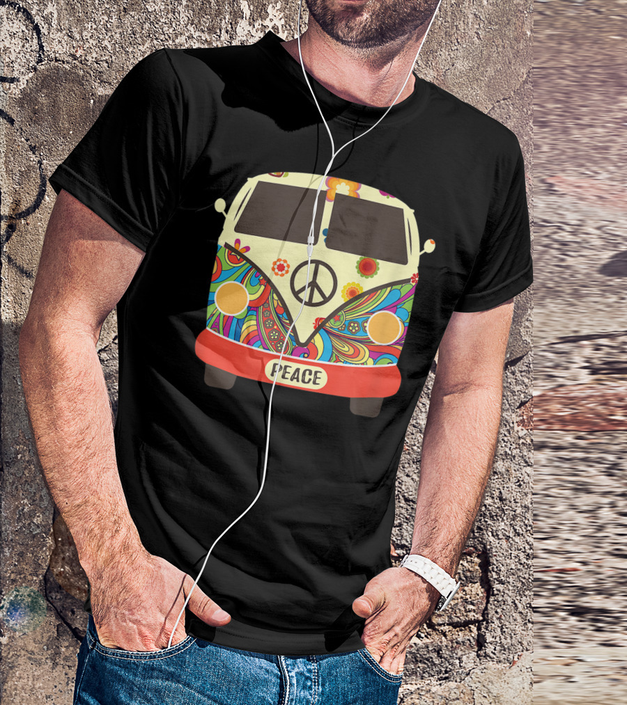 Hippie Hippies Peace Flower Van With Psychedelic T-Shirt