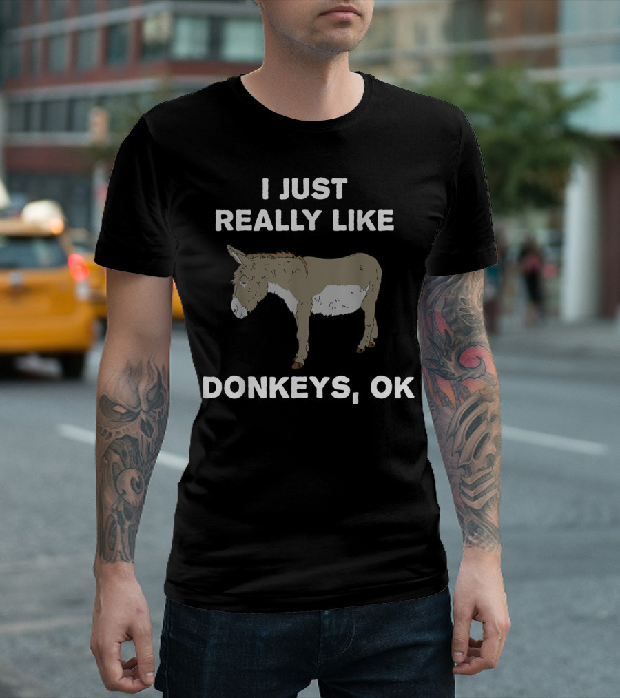 I Just Really Like Donkeys Ok Funny Donkey Image With Standing Donkey T-Shirt