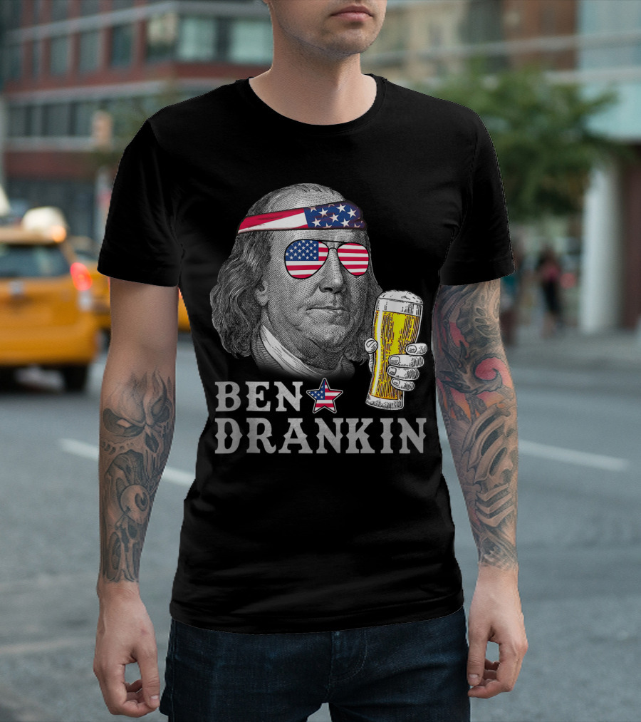 Ben Drankin Benjamin Franklin USA Flag Beer 4th of July T-Shirt