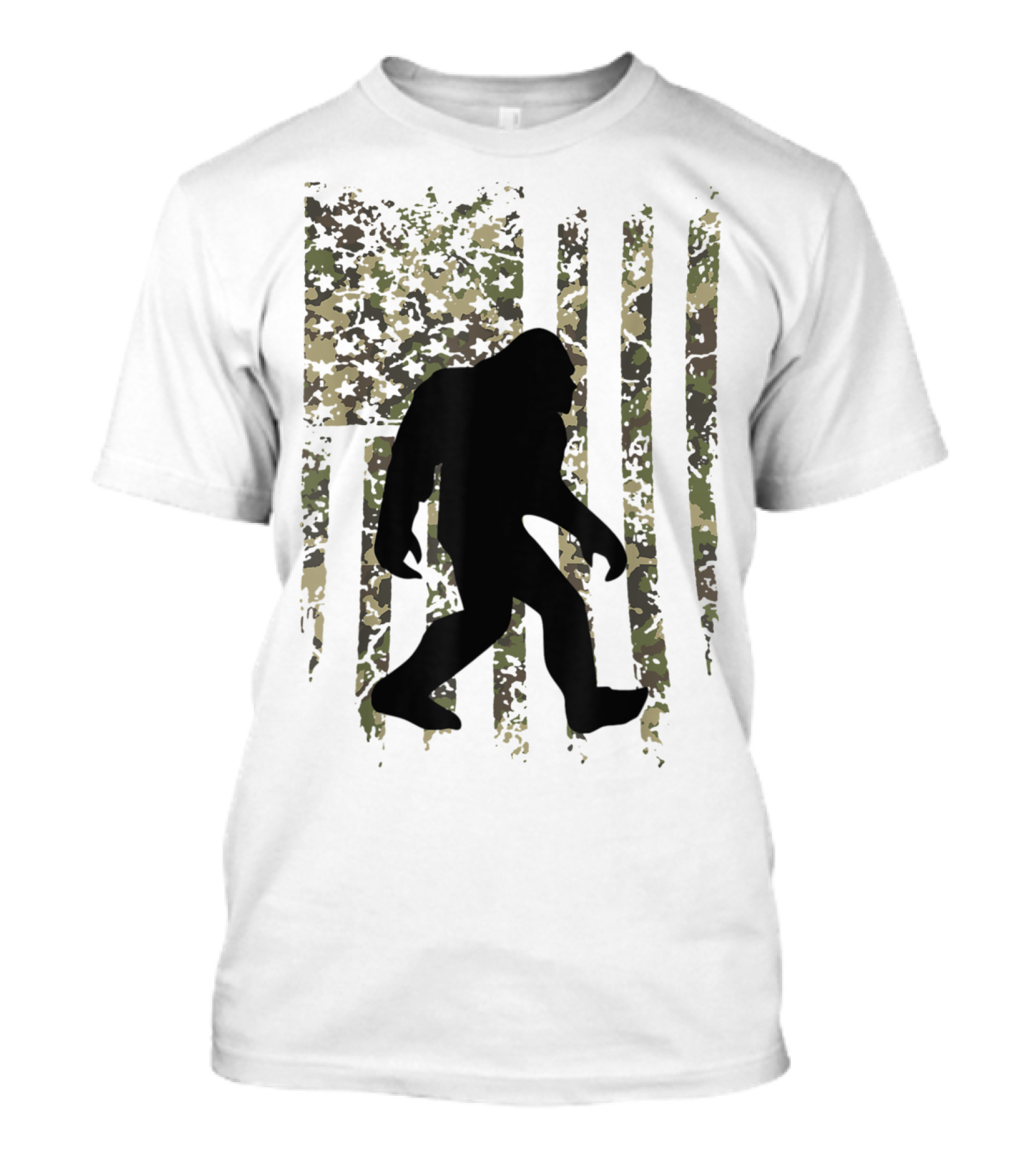 Bigfoot I Believe Sasquatch Patriot Camo Flag T-Shirt