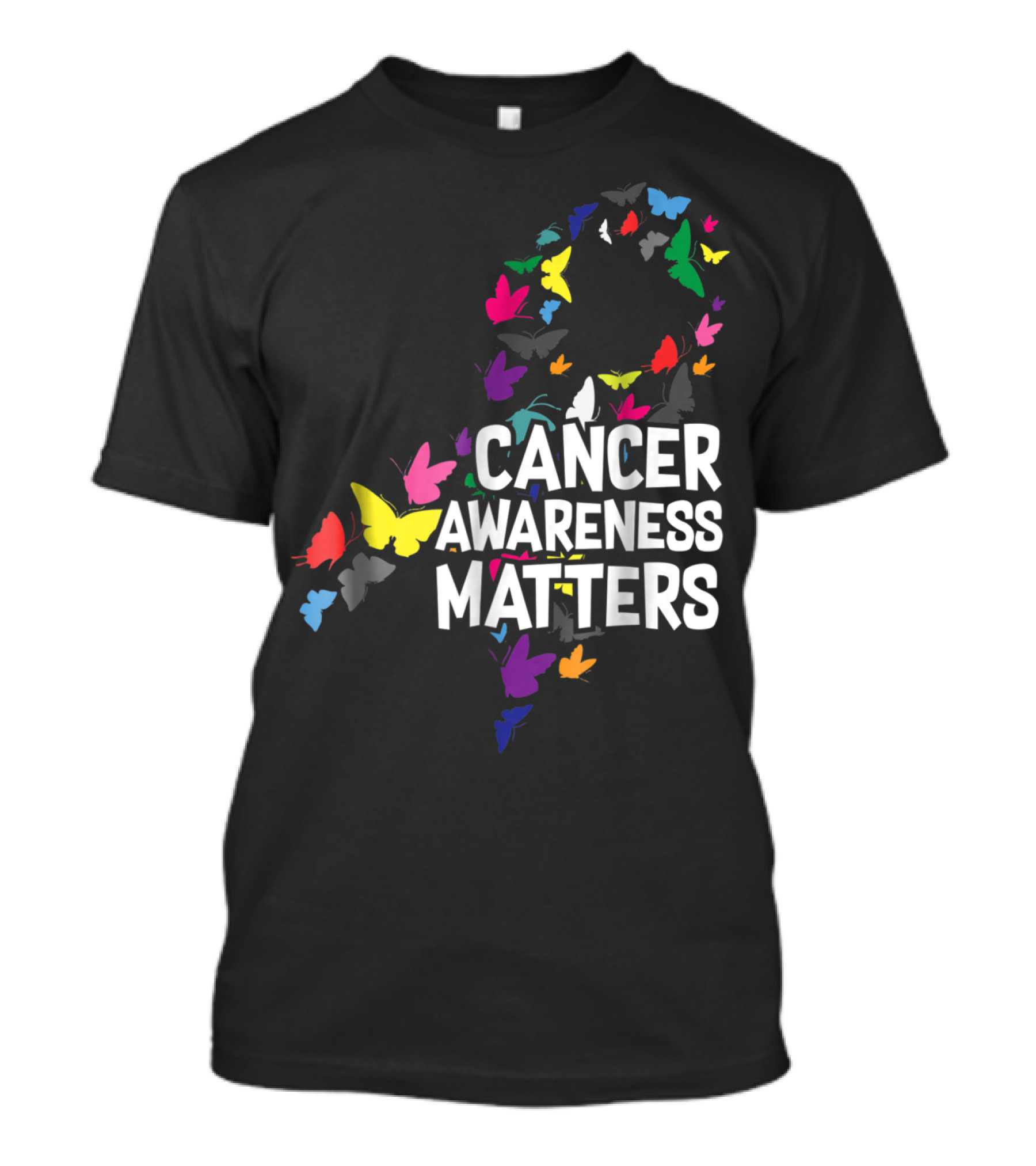 Cancer Awareness Matters Ribbon With Colorful Butterflies T-Shirt