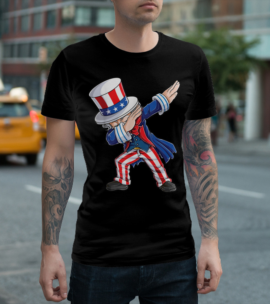 Dabbing Uncle Sam 4th of July Kids Boys Me Patriotic Dance Pose T-Shirt