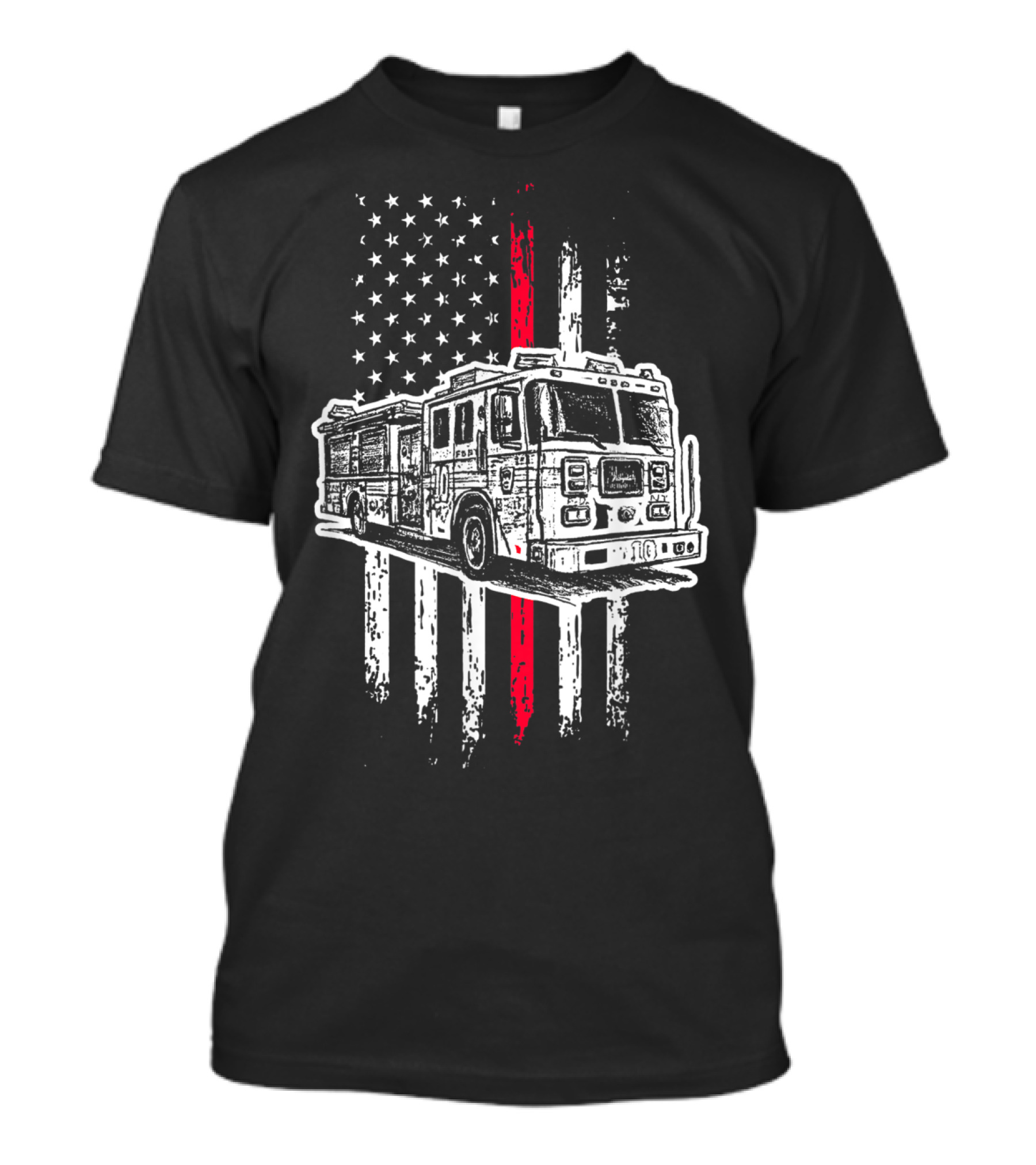 Fireman American Flag Red Line US Firefighter Truck Iconic T-Shirt