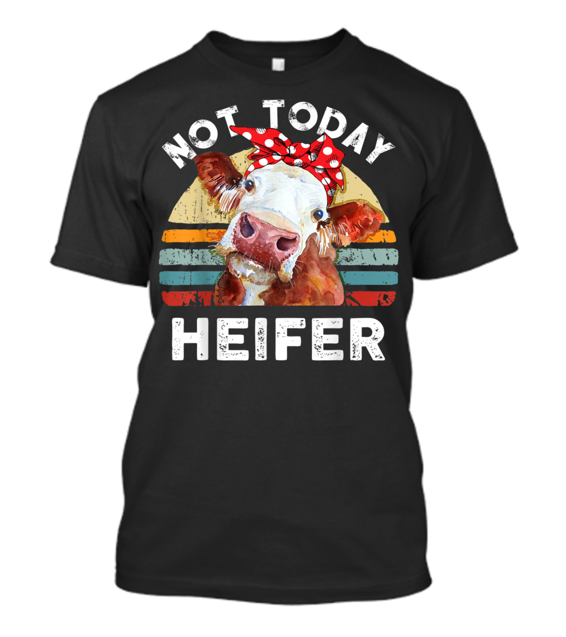 Not Today Heifer Funny Vintage Cows 60s Retro Sunset T-Shirt