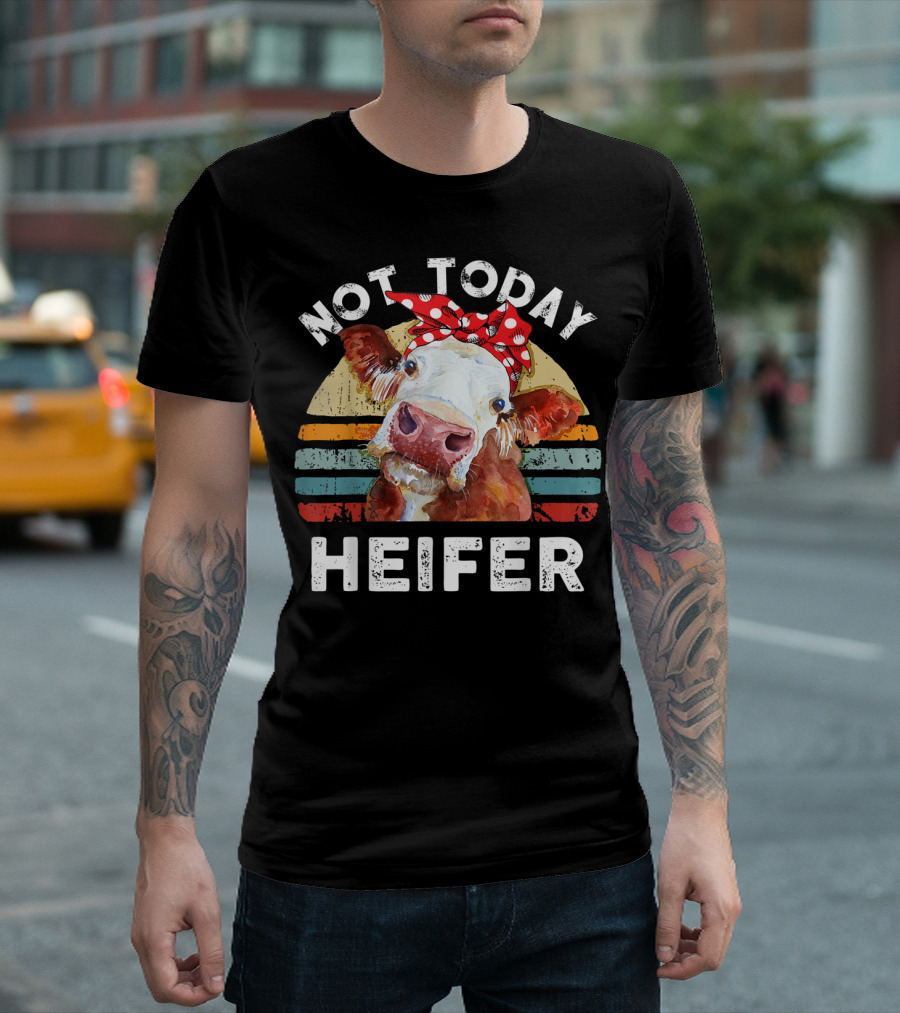 Not Today Heifer Funny Vintage Cows 60s Retro Sunset T-Shirt