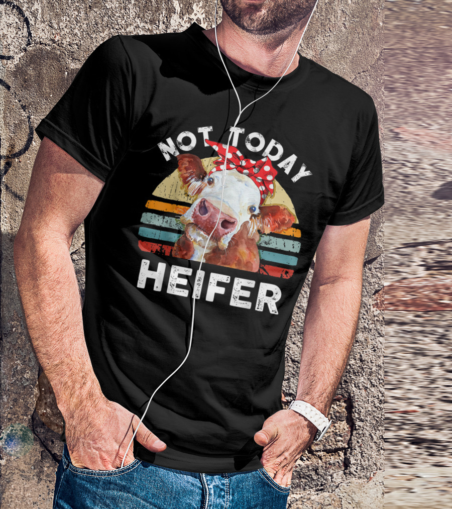 Not Today Heifer Funny Vintage Cows 60s Retro Sunset T-Shirt