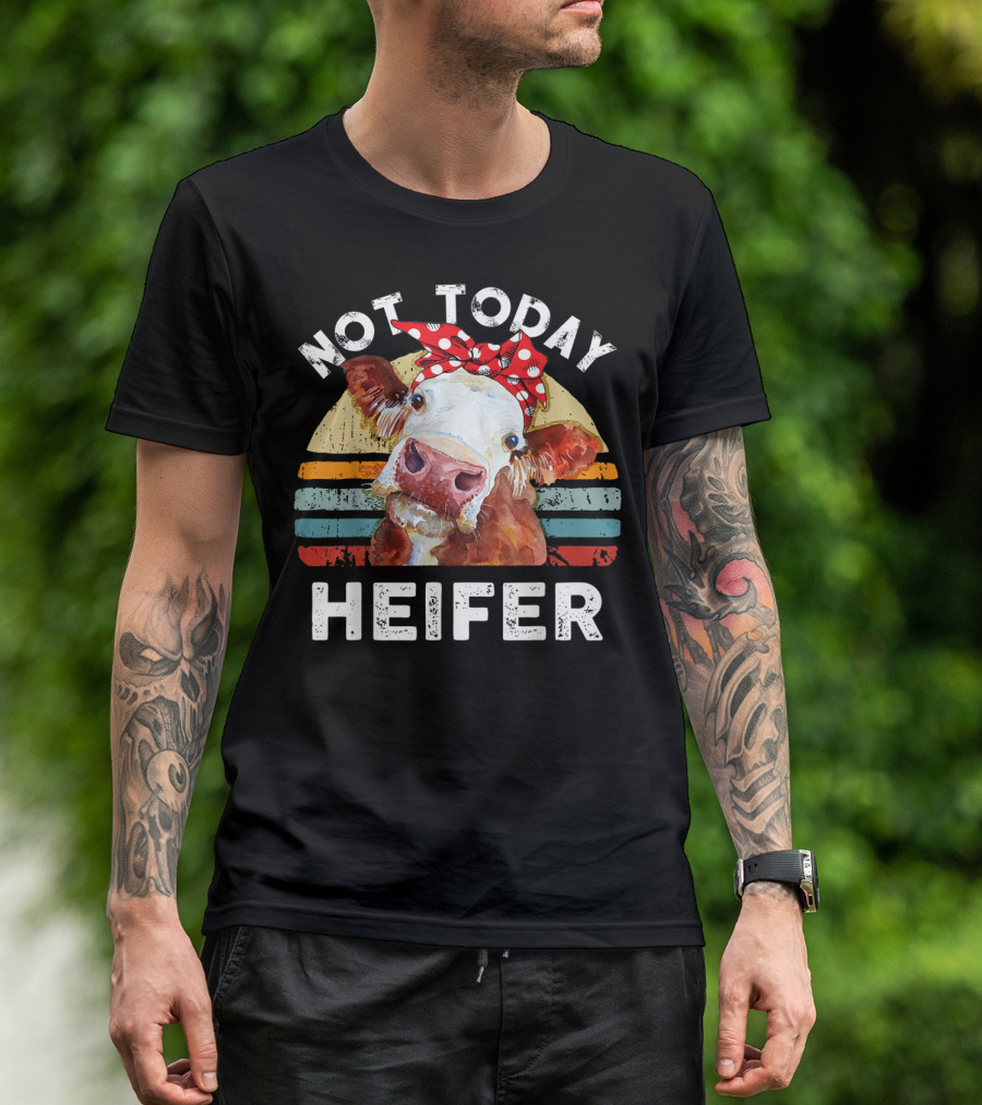 Not Today Heifer Funny Vintage Cows 60s Retro Sunset T-Shirt