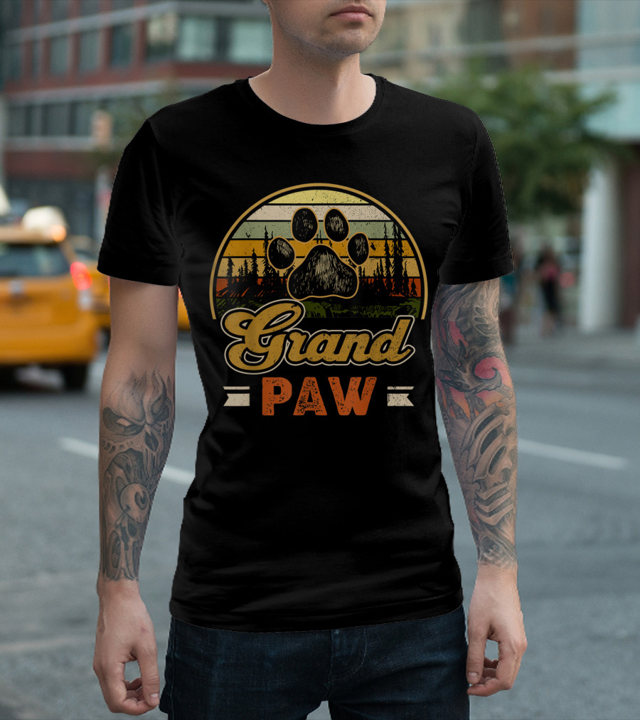 Grandpaw Vintage Sunset Paw Print Forest T-Shirt