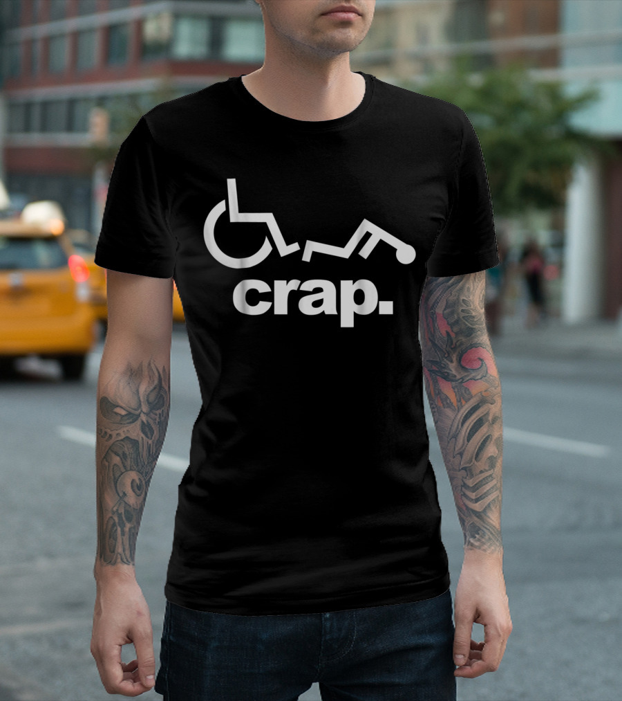 Handicap Wheelchair Symbol with Funny Falling Figure and Crap Text T-Shirt