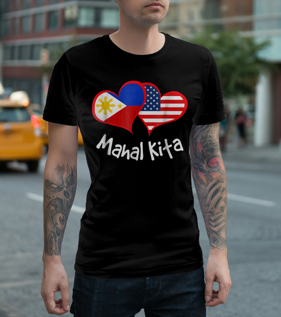 Mahal Kita Pinay Wife Filipina Philippines Pride with Philippine and American Flags T-Shirt