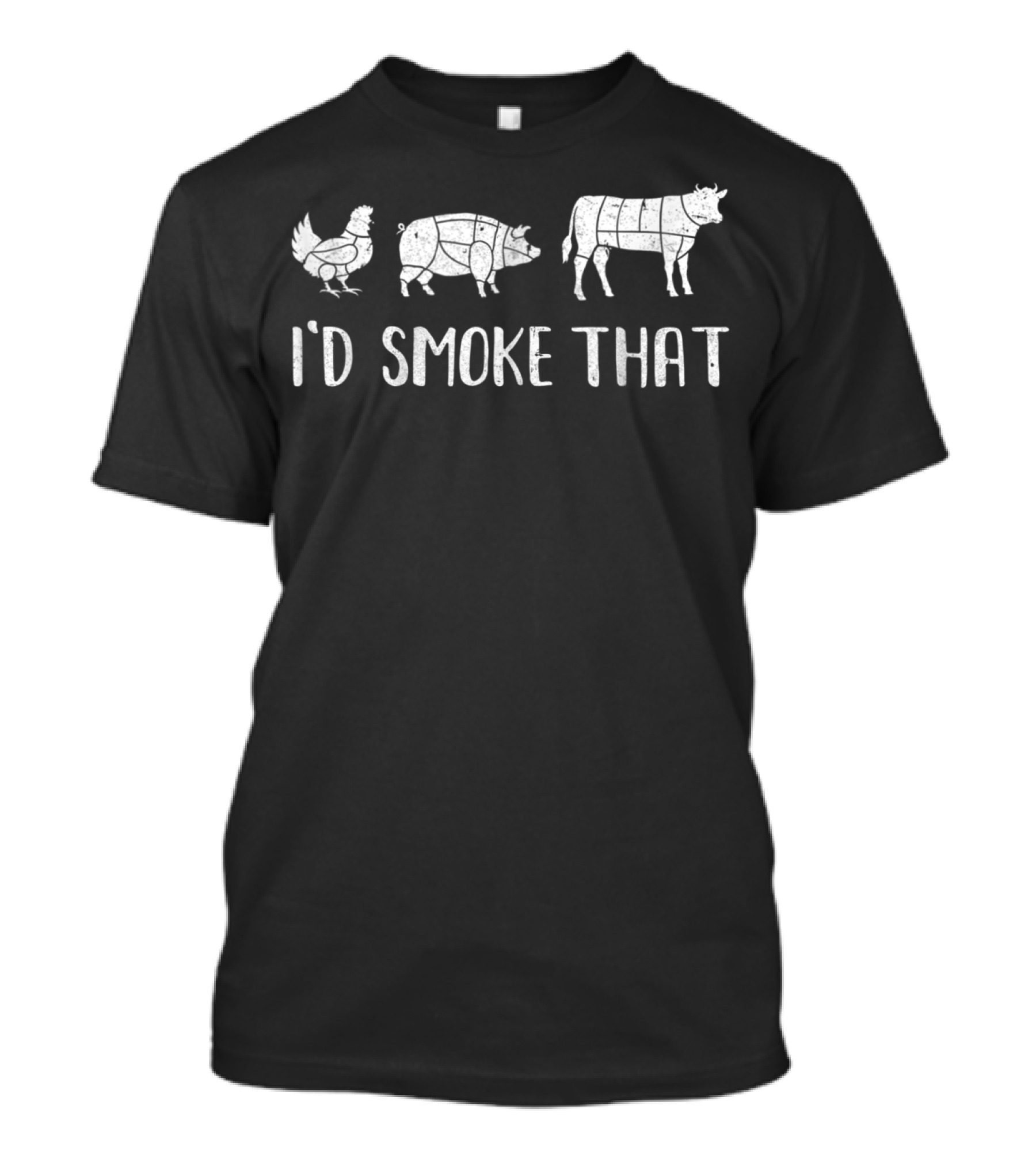 I'd Smoke That BBQ Barbecue Smoker Chef With Chicken Pig Cow Cuts T-Shirt