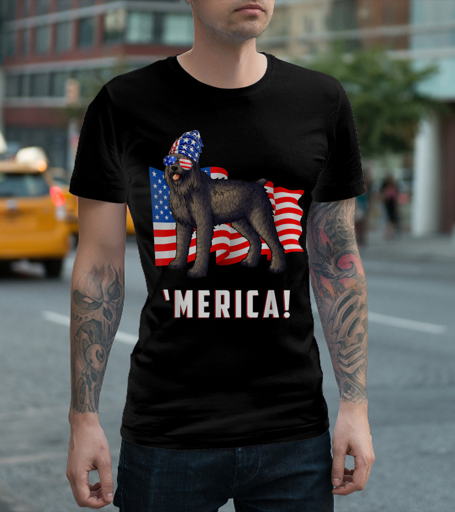 Bouvier Des Flandres Dog 'Merica 4th of July USA Flag T-Shirt