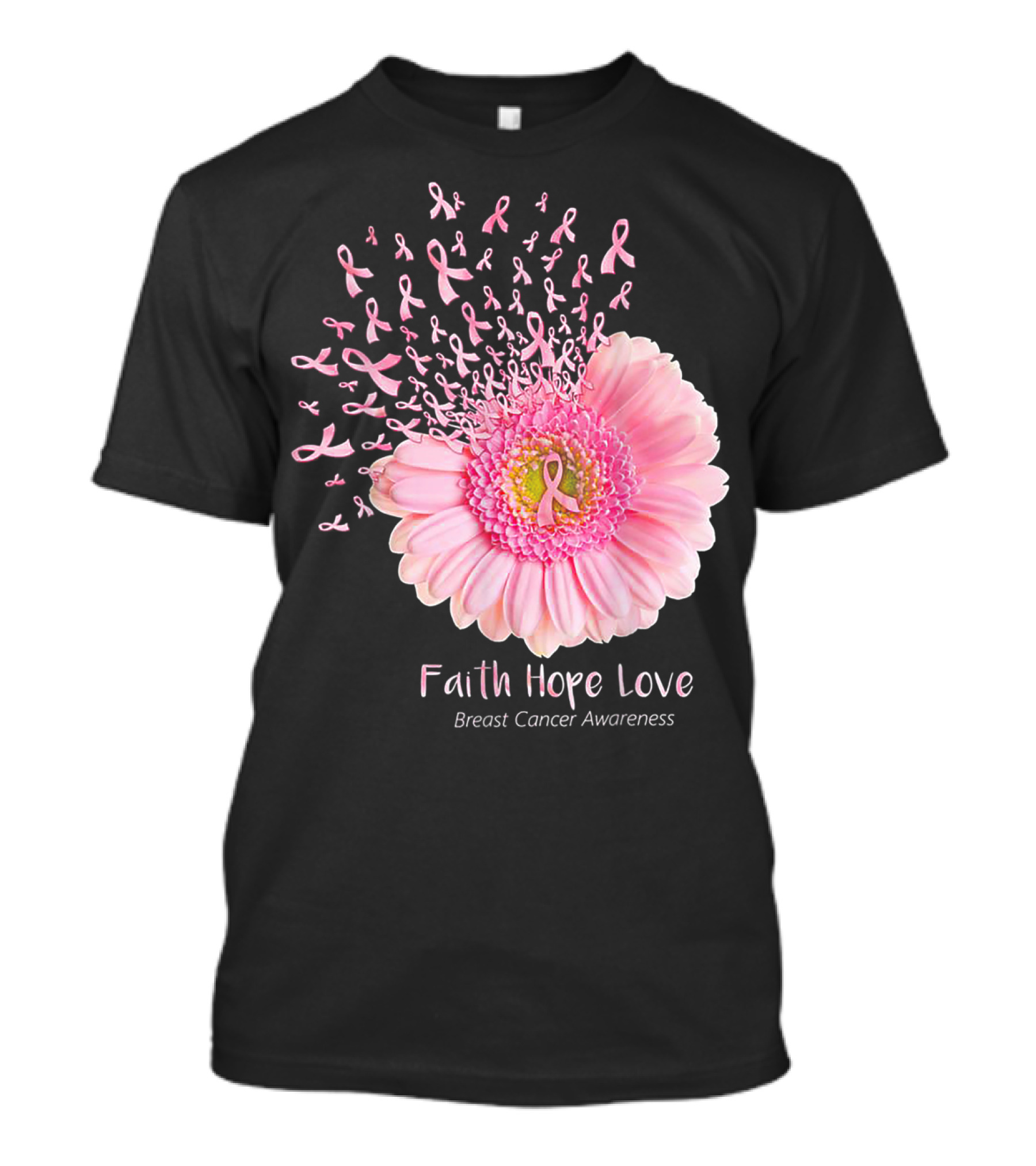 Faith Hope Love Breast Cancer Awareness Ribbon Daisy T-Shirt